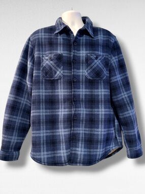 Weatherproof Vintage Fleece Lined Flannel Jacket Mens Large Blue Plaid Shacket
